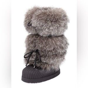 Moncler Gray Fur-Trim Boots